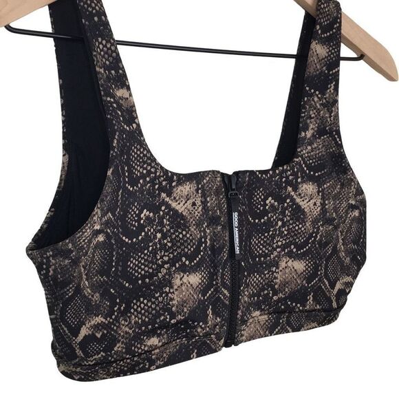 Good American Black Tan Snake Print Stretch Zip Up Sports Bra Medium 2 - Picture 2 of 6